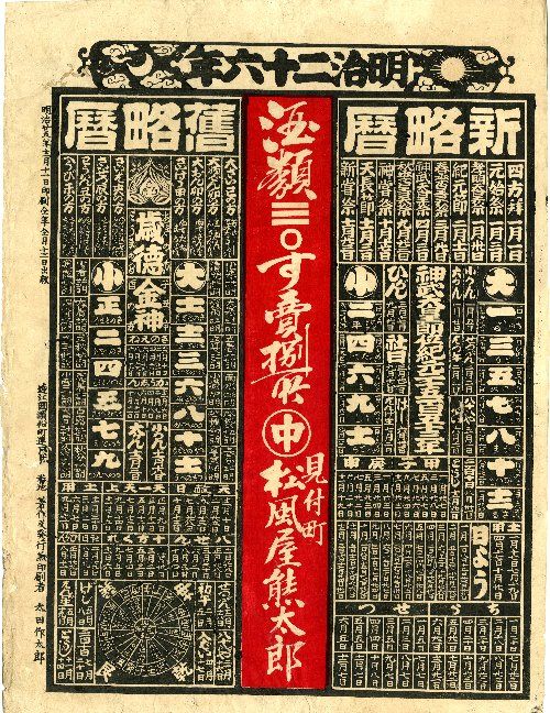 松風屋熊太郎の引札暦 明治25年